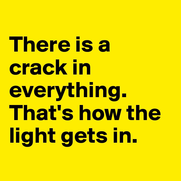 
There is a crack in everything. That's how the light gets in. 
