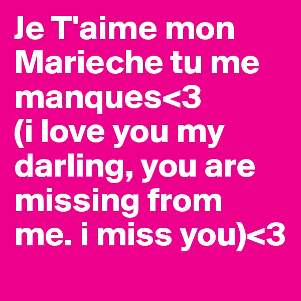 Je T'aime mon Marieche tu me manques<3 
(i love you my darling, you are missing from me. i miss you)<3
