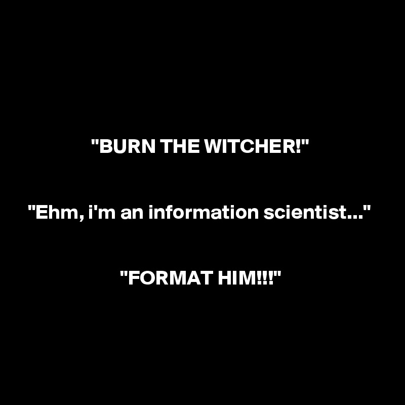 



"BURN THE WITCHER!"


"Ehm, i'm an information scientist..."


"FORMAT HIM!!!"



