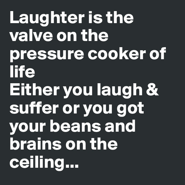 Laughter is the valve on the pressure cooker of life
Either you laugh & suffer or you got your beans and brains on the ceiling...