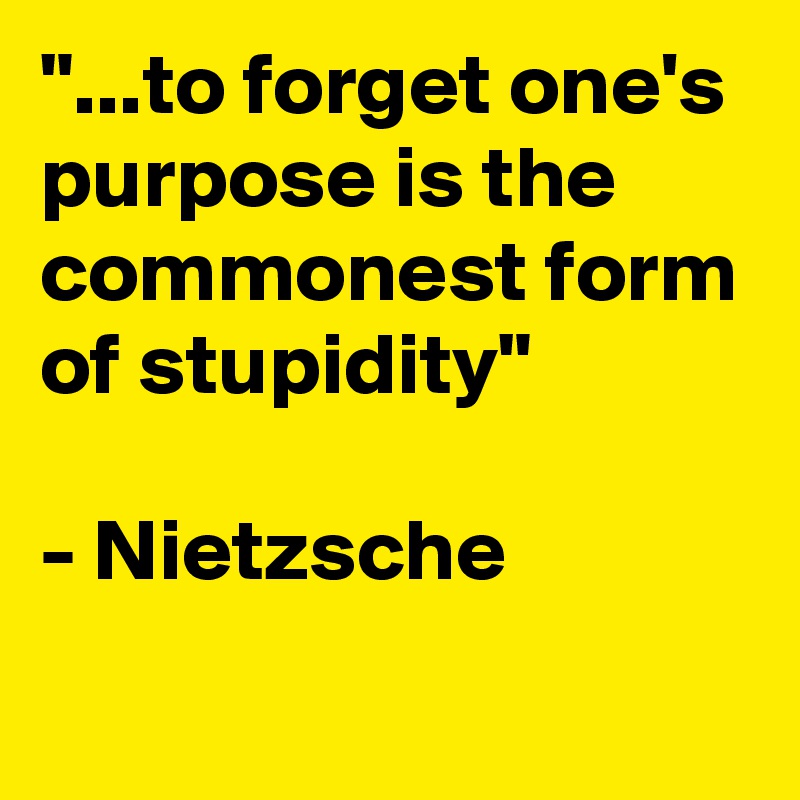 "...to forget one's purpose is the commonest form of stupidity" 

- Nietzsche

