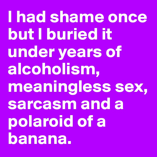 I had shame once but I buried it under years of alcoholism, meaningless sex, sarcasm and a polaroid of a banana.
