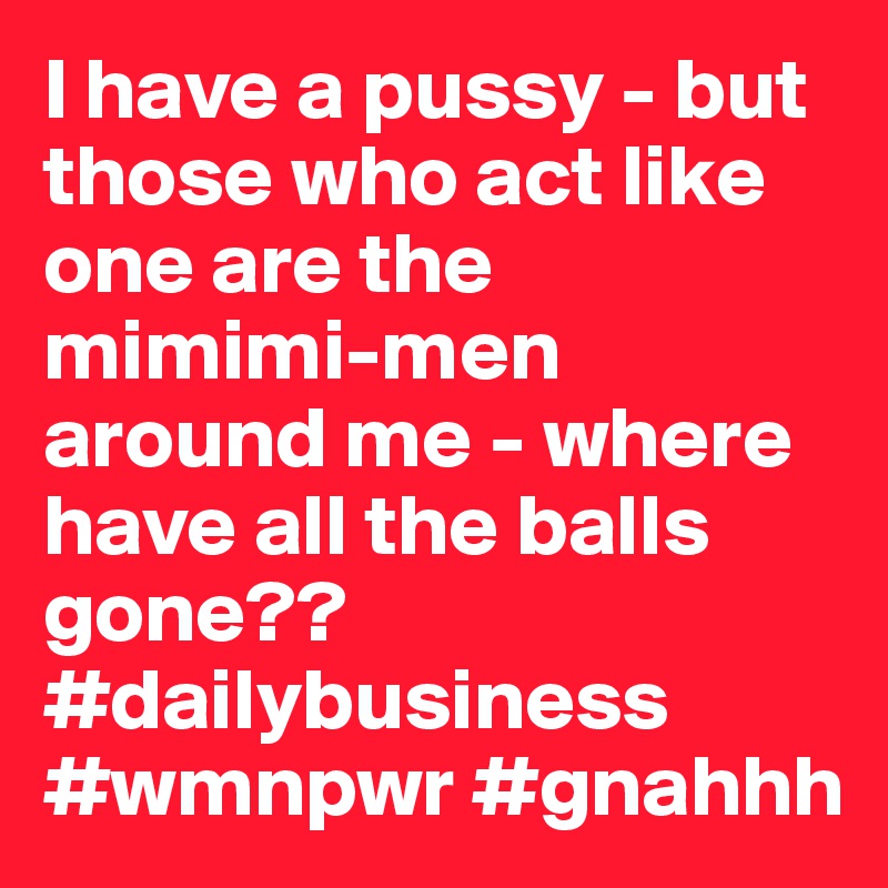 I have a pussy - but those who act like one are the mimimi-men around me - where have all the balls gone??
#dailybusiness #wmnpwr #gnahhh