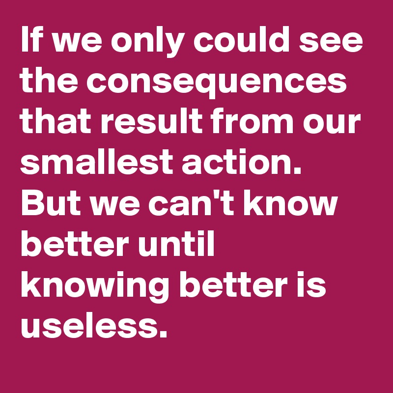 If we only could see the consequences that result from our smallest action. But we can't know better until knowing better is useless.  