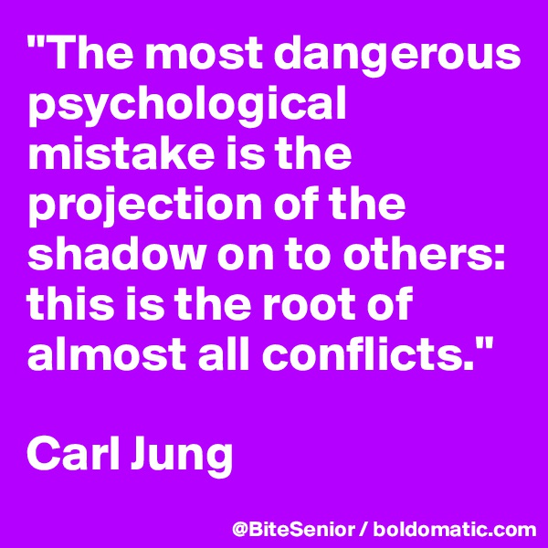 "The most dangerous psychological mistake is the projection of the shadow on to others: this is the root of almost all conflicts."

Carl Jung 