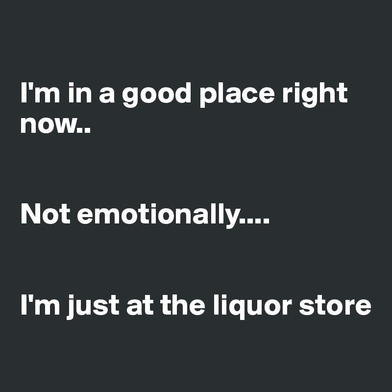 

I'm in a good place right now..


Not emotionally....


I'm just at the liquor store
