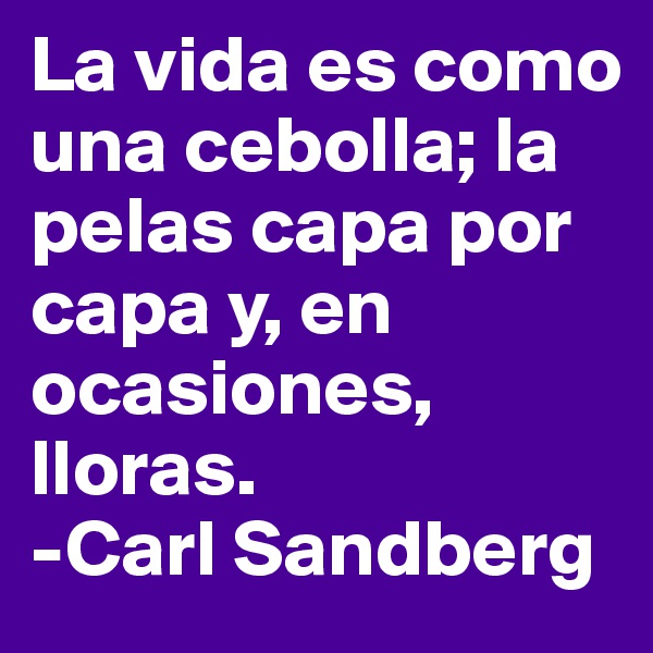 La vida es como una cebolla; la pelas capa por capa y, en ocasiones, lloras.
-Carl Sandberg