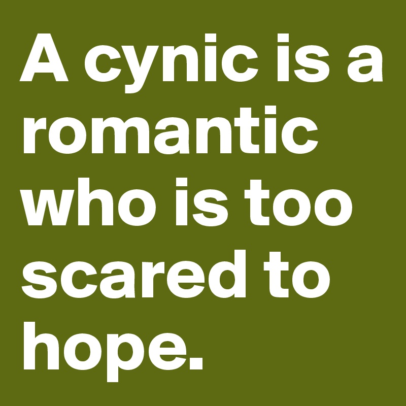 A cynic is a romantic who is too scared to hope. 