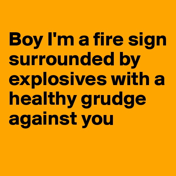 
Boy I'm a fire sign surrounded by explosives with a healthy grudge against you
