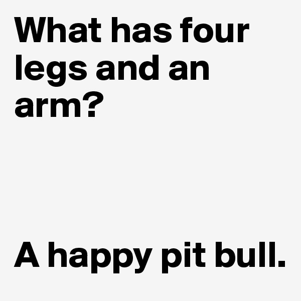 What has four legs and an arm?



A happy pit bull.