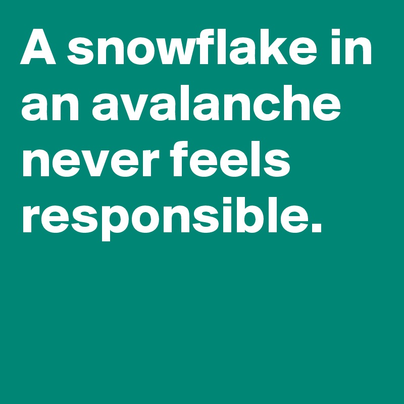 A snowflake in an avalanche never feels responsible.

