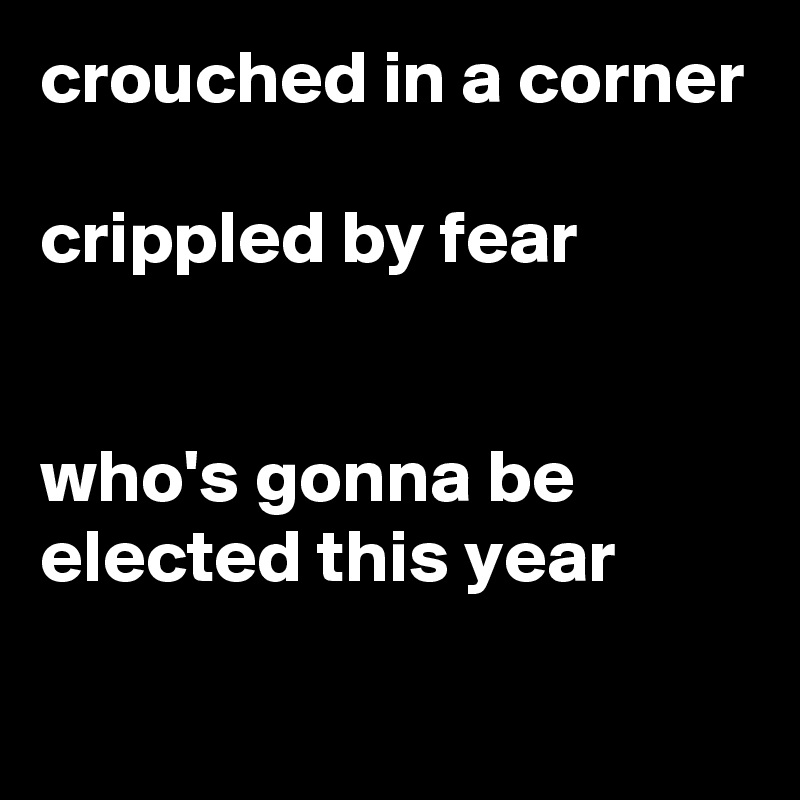 crouched in a corner

crippled by fear


who's gonna be elected this year

