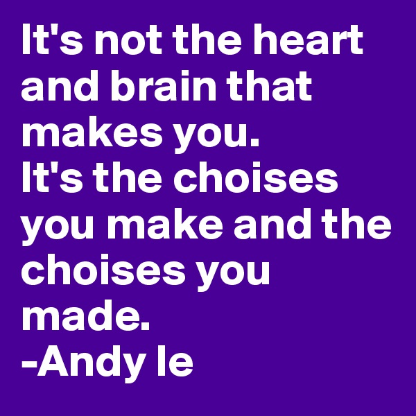 It's not the heart and brain that makes you.
It's the choises you make and the choises you made. 
-Andy le