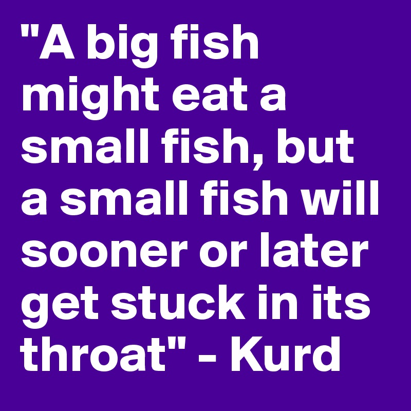 "A big fish might eat a small fish, but a small fish will sooner or later get stuck in its throat" - Kurd