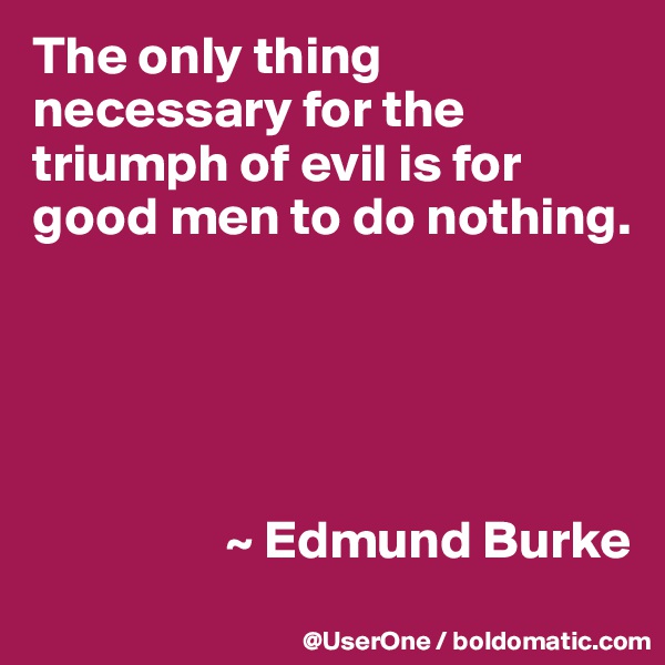 The only thing necessary for the triumph of evil is for good men to do nothing.





                  ~ Edmund Burke