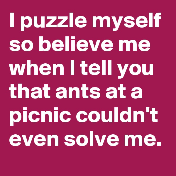 I puzzle myself so believe me when I tell you that ants at a picnic couldn't even solve me.