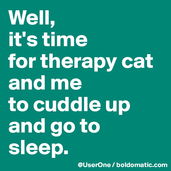 Well,
it's time
for therapy cat and me 
to cuddle up and go to sleep.