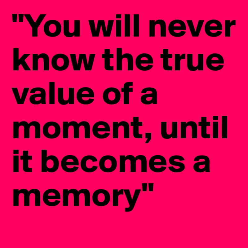 "You will never know the true value of a moment, until it becomes a memory" 