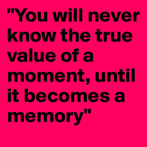 "You will never know the true value of a moment, until it becomes a memory" 