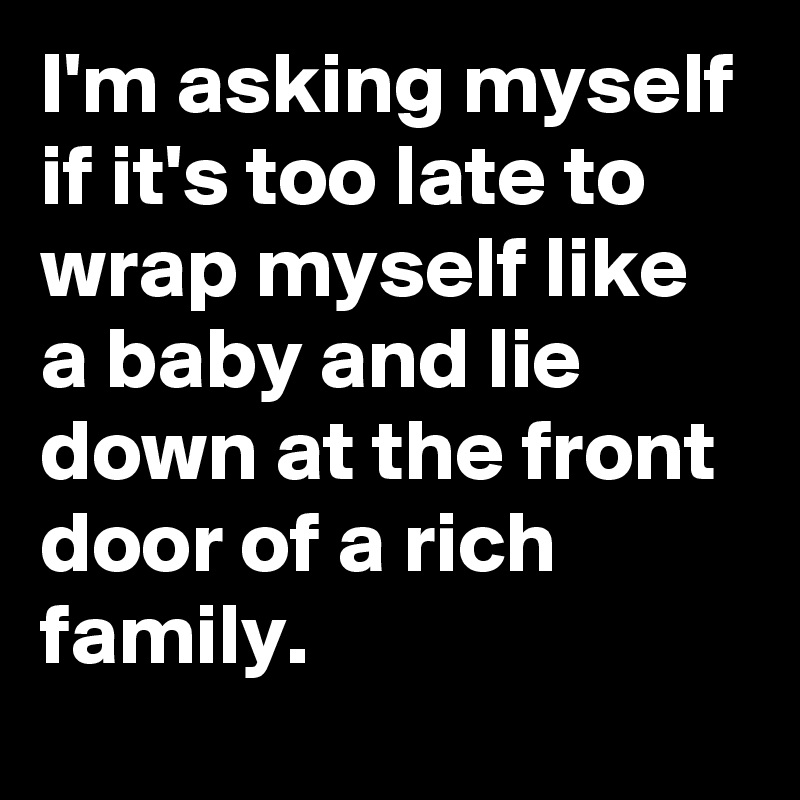 I'm asking myself if it's too late to wrap myself like a baby and lie down at the front door of a rich family.