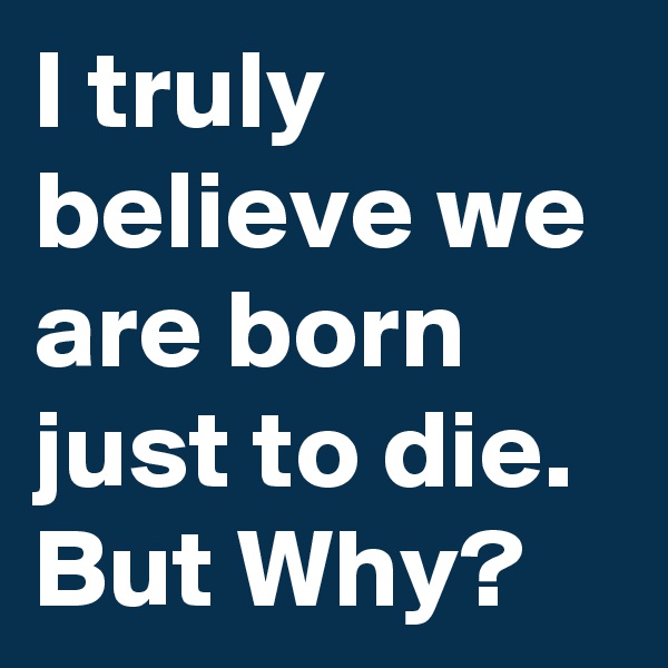 I truly believe we are born just to die.
But Why?