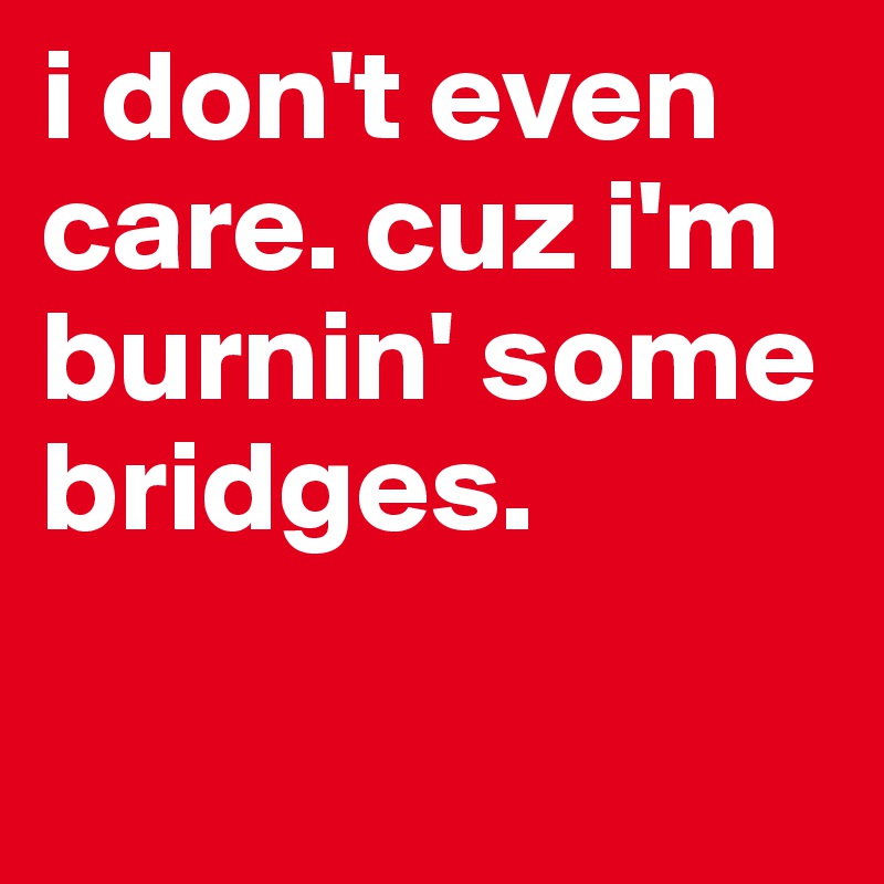 i don't even care. cuz i'm burnin' some bridges.

