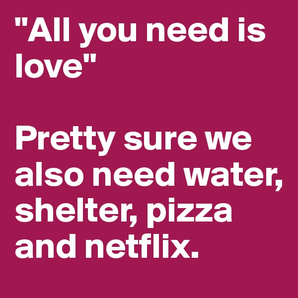 "All you need is love" 

Pretty sure we also need water, shelter, pizza and netflix. 