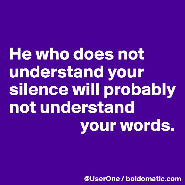 

He who does not understand your silence will probably not understand
                    your words.


