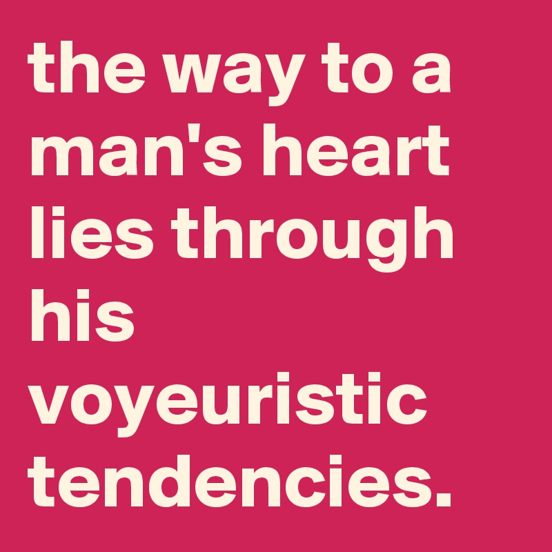 the way to a man's heart lies through his voyeuristic tendencies.