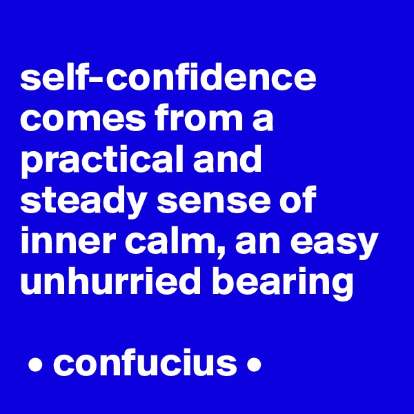 
self-confidence comes from a practical and steady sense of inner calm, an easy unhurried bearing

 • confucius •