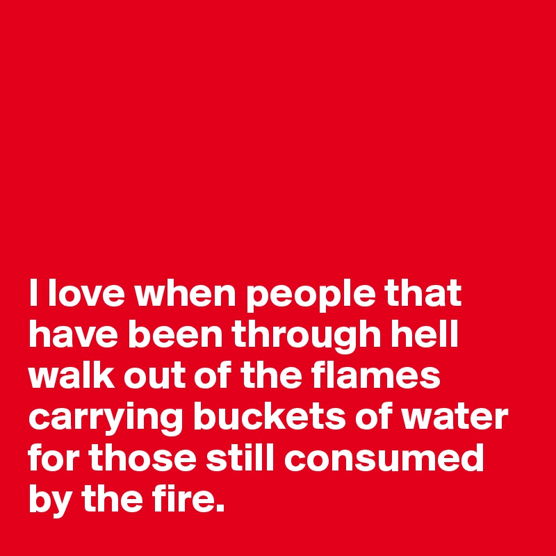 





I love when people that have been through hell walk out of the flames carrying buckets of water for those still consumed by the fire.