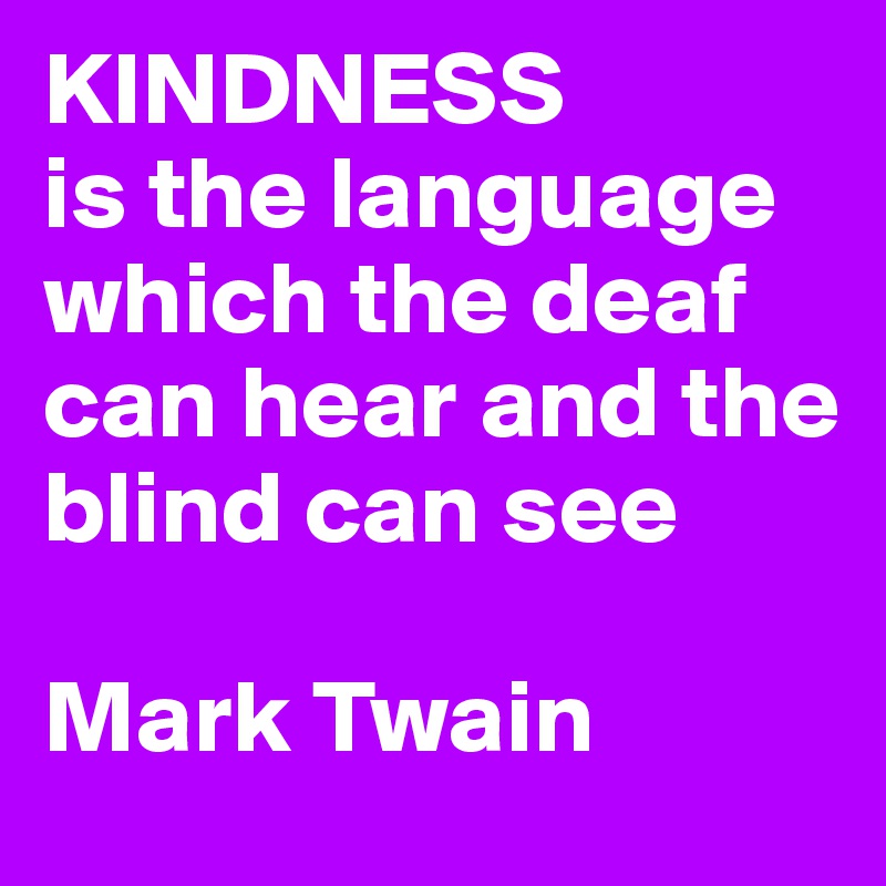 KINDNESS
is the language which the deaf can hear and the blind can see

Mark Twain