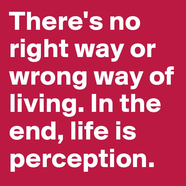 There's no right way or wrong way of living. In the end, life is perception.