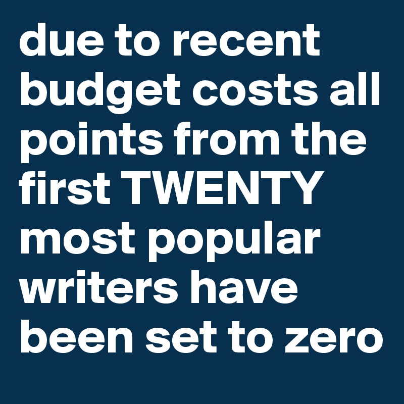 due to recent budget costs all points from the first TWENTY most popular writers have been set to zero