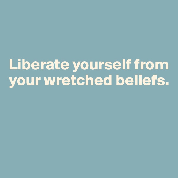 


Liberate yourself from your wretched beliefs.




