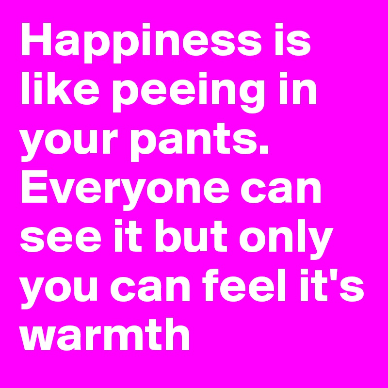 Happiness is like peeing in your pants. Everyone can see it but only you can feel it's warmth