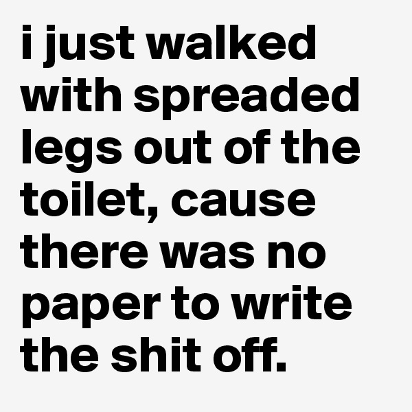 i just walked with spreaded legs out of the toilet, cause there was no paper to write the shit off.