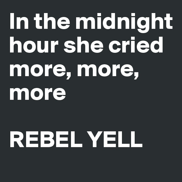 In the midnight hour she cried more, more, more 

REBEL YELL 