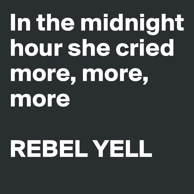 In the midnight hour she cried more, more, more 

REBEL YELL 