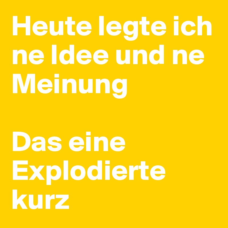 Heute legte ich ne Idee und ne Meinung 

Das eine Explodierte kurz