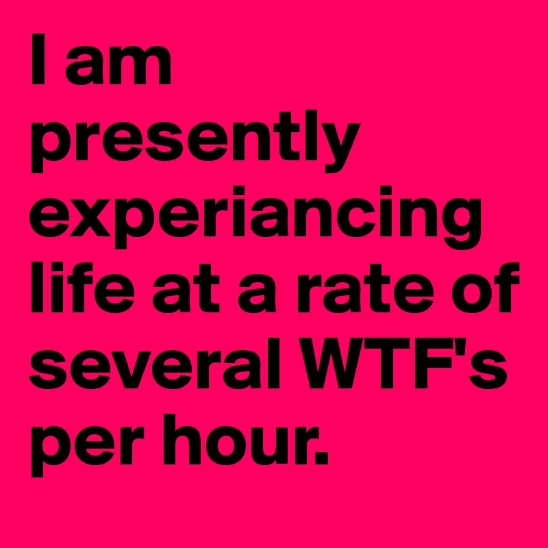 I am presently experiancing life at a rate of several WTF's per hour. 