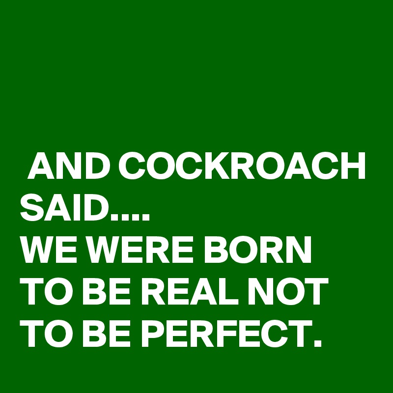 


 AND COCKROACH SAID....
WE WERE BORN TO BE REAL NOT TO BE PERFECT. 
