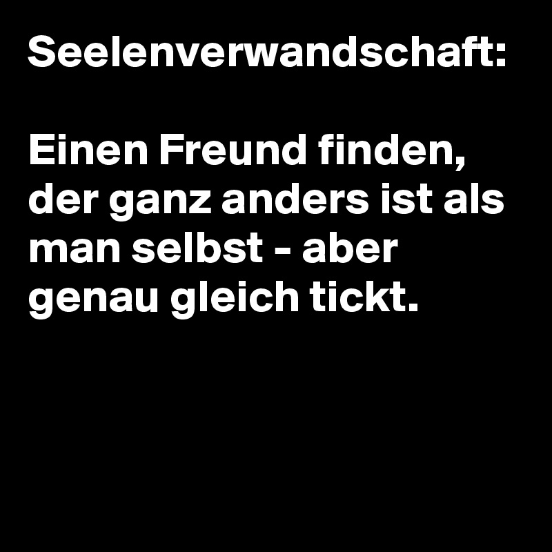 Seelenverwandschaft:

Einen Freund finden, der ganz anders ist als man selbst - aber genau gleich tickt.