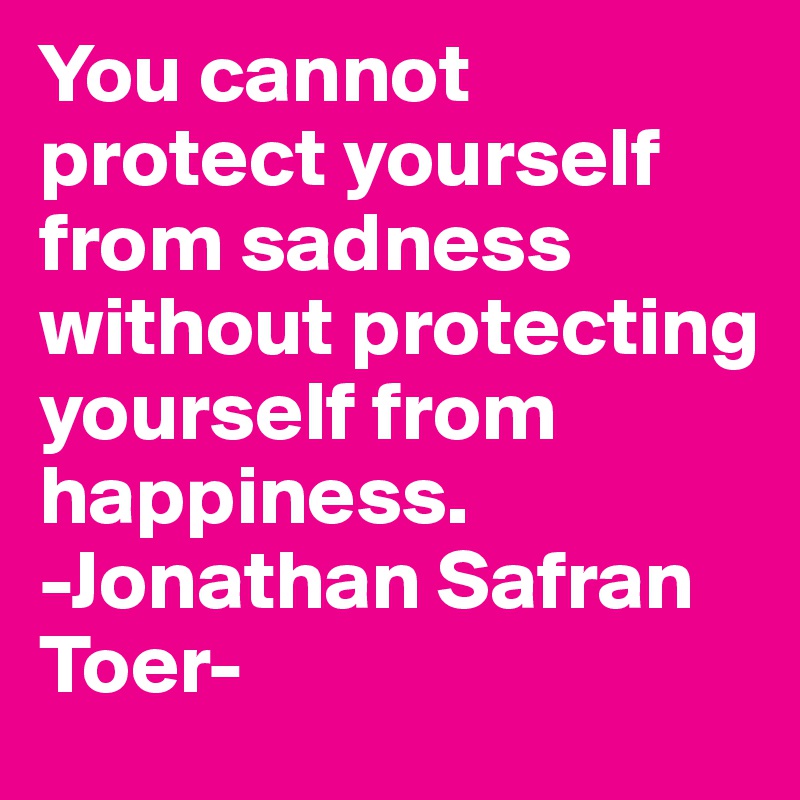 You cannot protect yourself from sadness without protecting yourself from happiness.
-Jonathan Safran Toer-