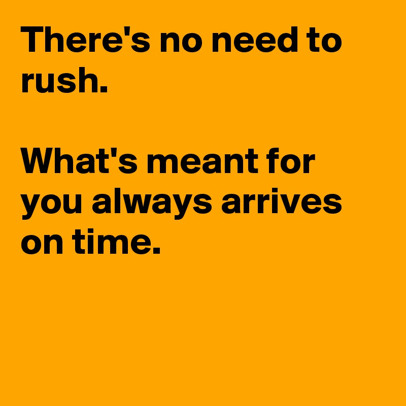 There's no need to rush.

What's meant for you always arrives on time.


