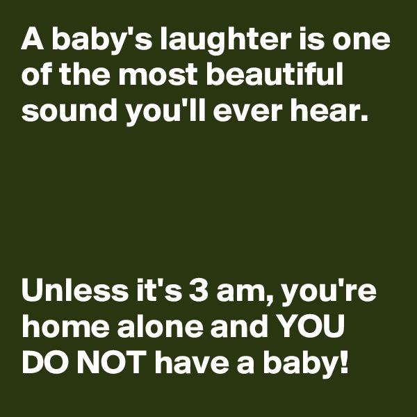 A baby's laughter is one of the most beautiful sound you'll ever hear.




Unless it's 3 am, you're home alone and YOU DO NOT have a baby!