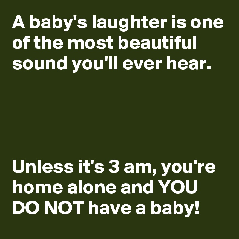 A baby's laughter is one of the most beautiful sound you'll ever hear.




Unless it's 3 am, you're home alone and YOU DO NOT have a baby!