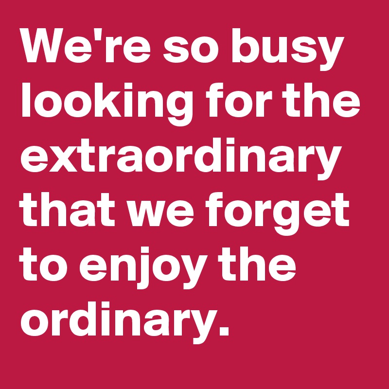 We're so busy looking for the extraordinary that we forget to enjoy the ordinary. 