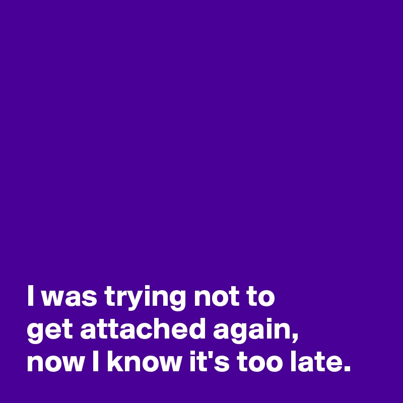 







 I was trying not to 
 get attached again,
 now I know it's too late.