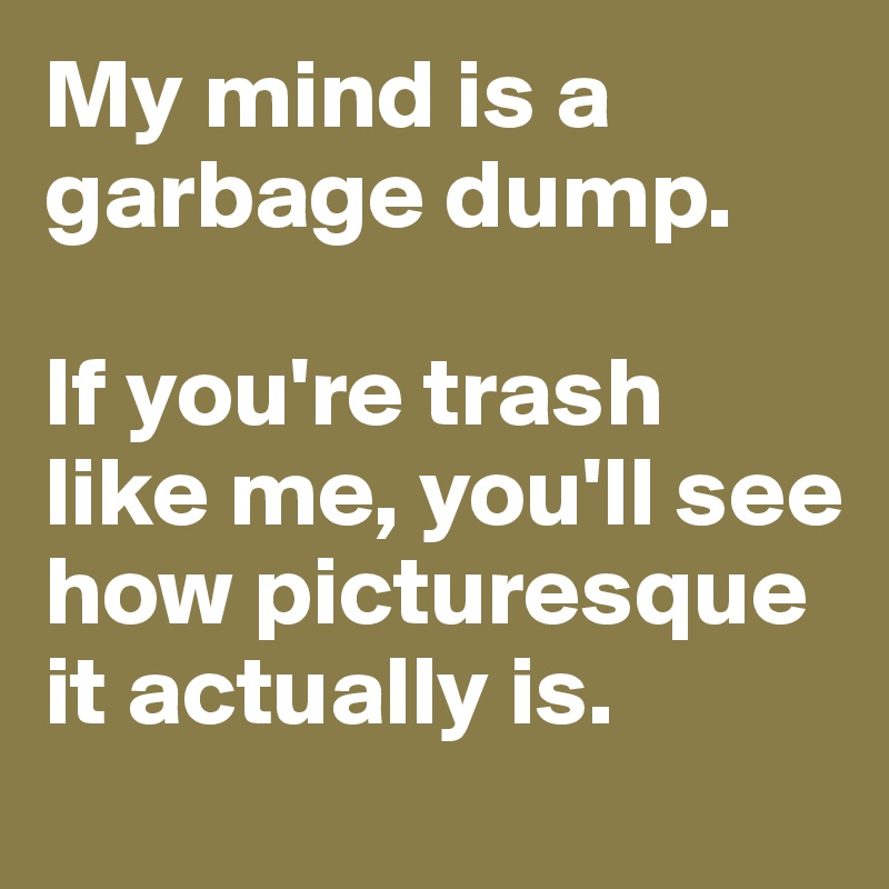 My mind is a garbage dump. 

If you're trash like me, you'll see how picturesque it actually is. 